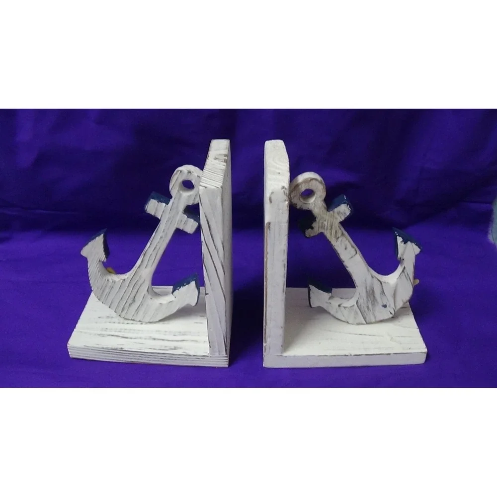 Bookends Hand crafted Anchor Whitewashed Wood #328